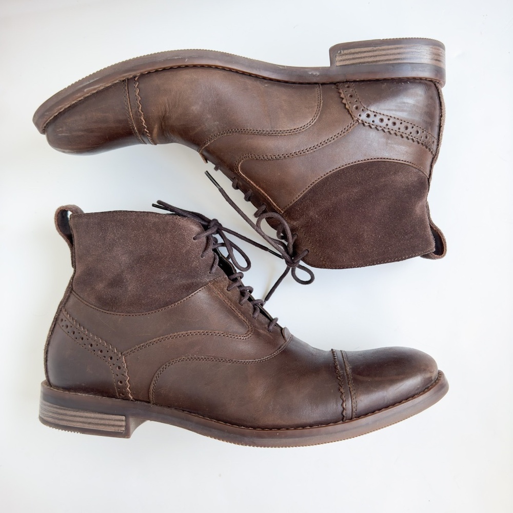 Rockport Wynstin Cap Toe Boots Brown Leather & Suede Upper Wide Men's Size 10.5W